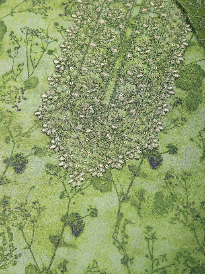 Printed Cotton Blend Unstitched Suit &amp; Pant With Cotton Dupatta
