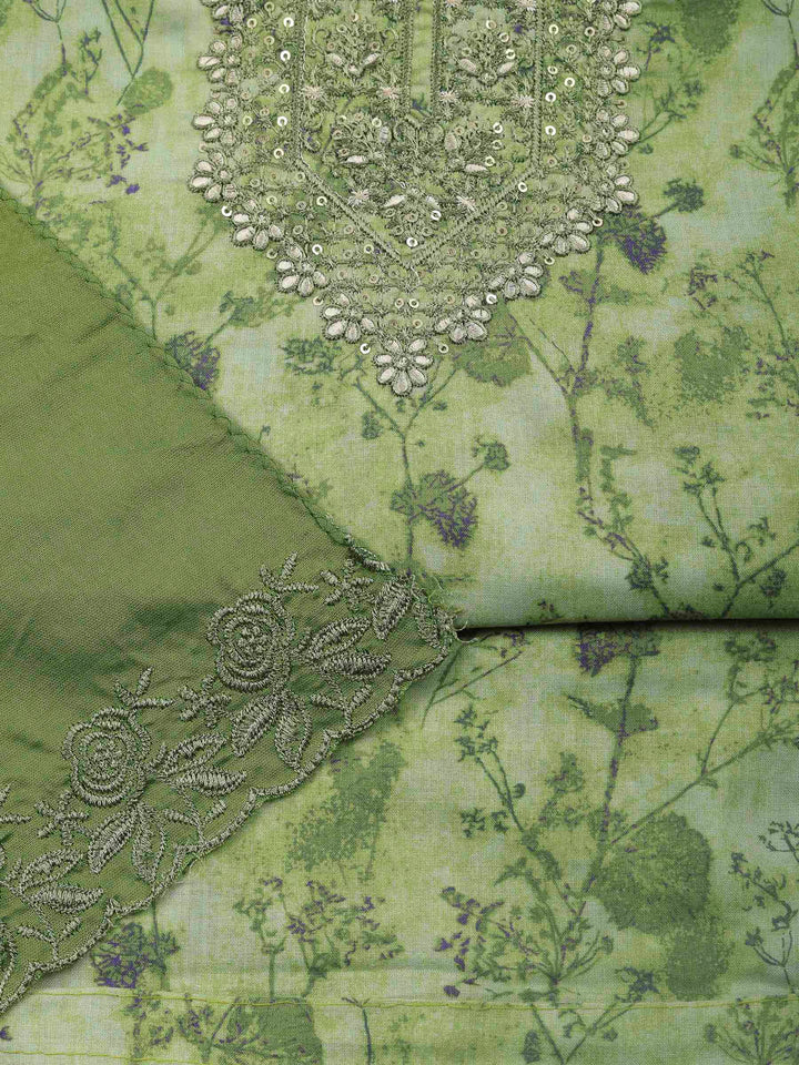 Printed Cotton Blend Unstitched Suit &amp; Pant With Cotton Dupatta