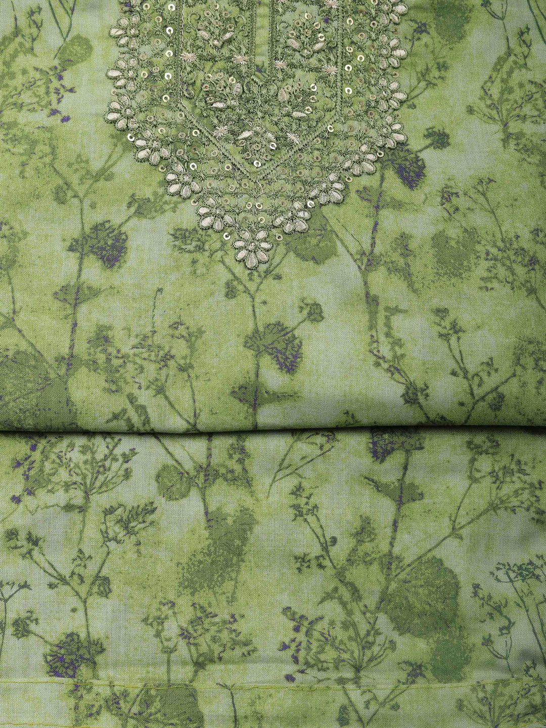 Printed Cotton Blend Unstitched Suit &amp; Pant With Cotton Dupatta