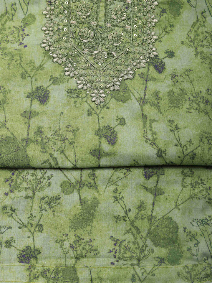 Printed Cotton Blend Unstitched Suit &amp; Pant With Cotton Dupatta