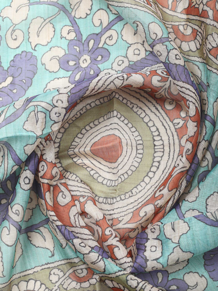 Beige Printed Chanderi Unstitched Suit &amp; Pant With Chanderi Dupatta