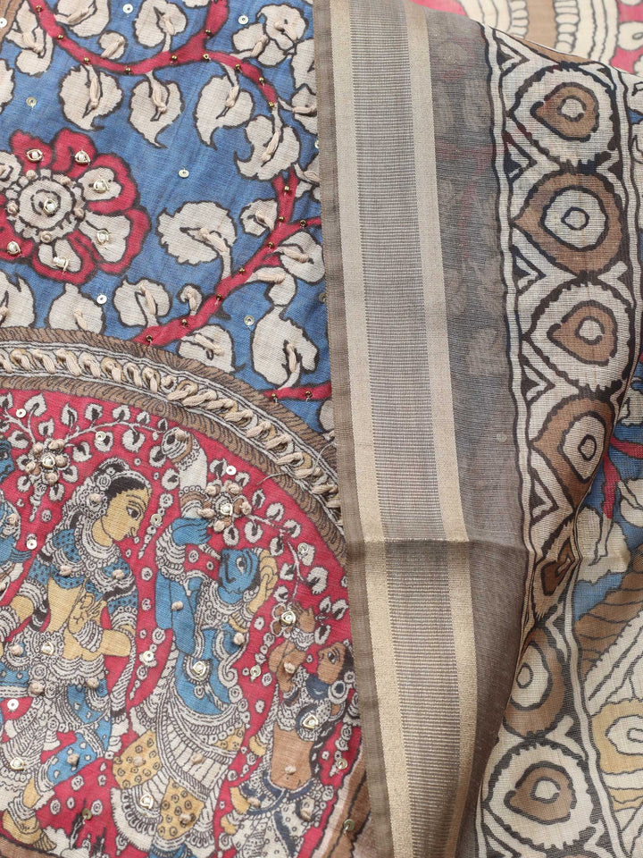Dusty Pink Printed Chanderi Unstitched Suit &amp; Pant With Chanderi Dupatta
