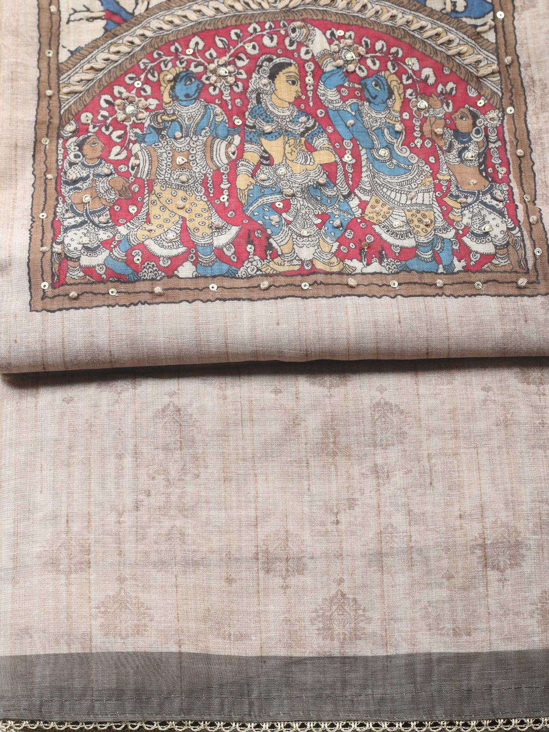 Dusty Pink Printed Chanderi Unstitched Suit &amp; Pant With Chanderi Dupatta
