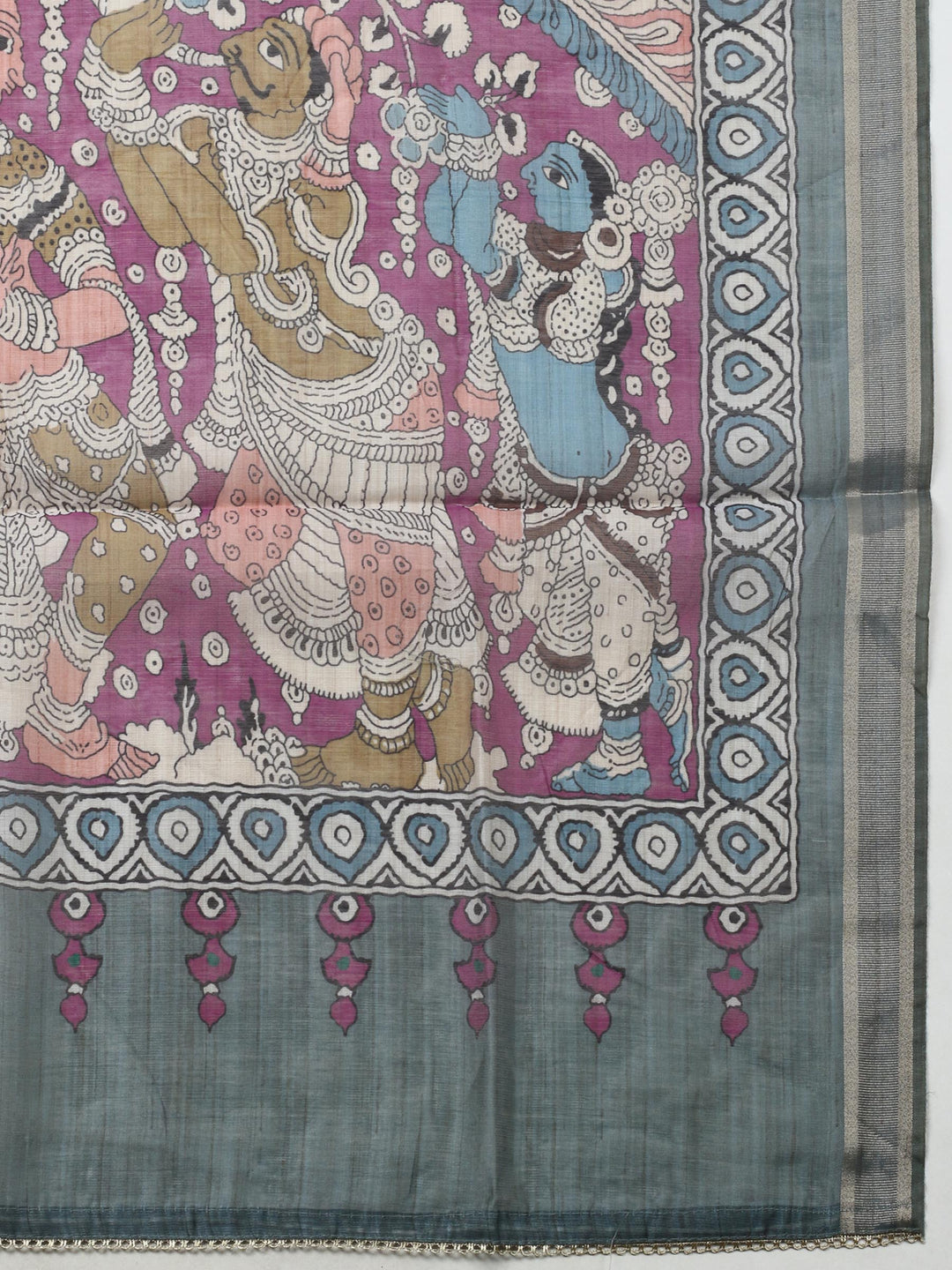 Grey Printed Chanderi Unstitched Suit &amp; Pant With Chanderi Dupatta