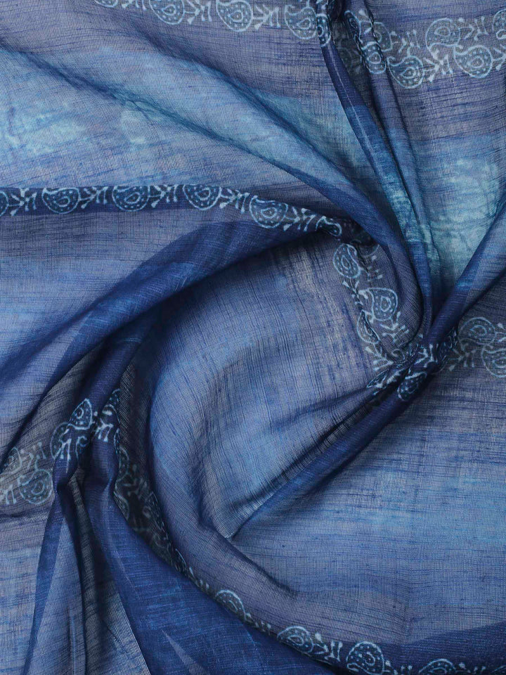 Indigo Embroidery Cotton Blend Unstitched Dress Material