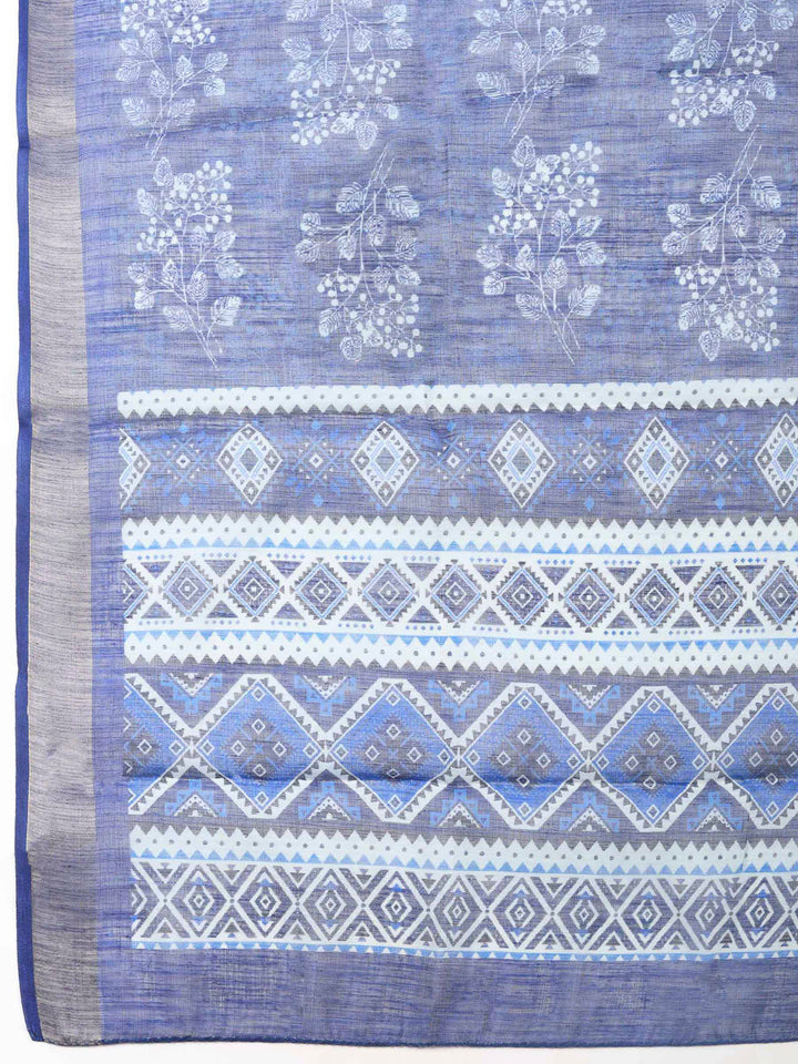 Indigo Embroidery Cotton Blend Unstitched Dress Material