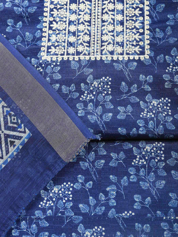 Indigo Embroidery Cotton Blend Unstitched Dress Material