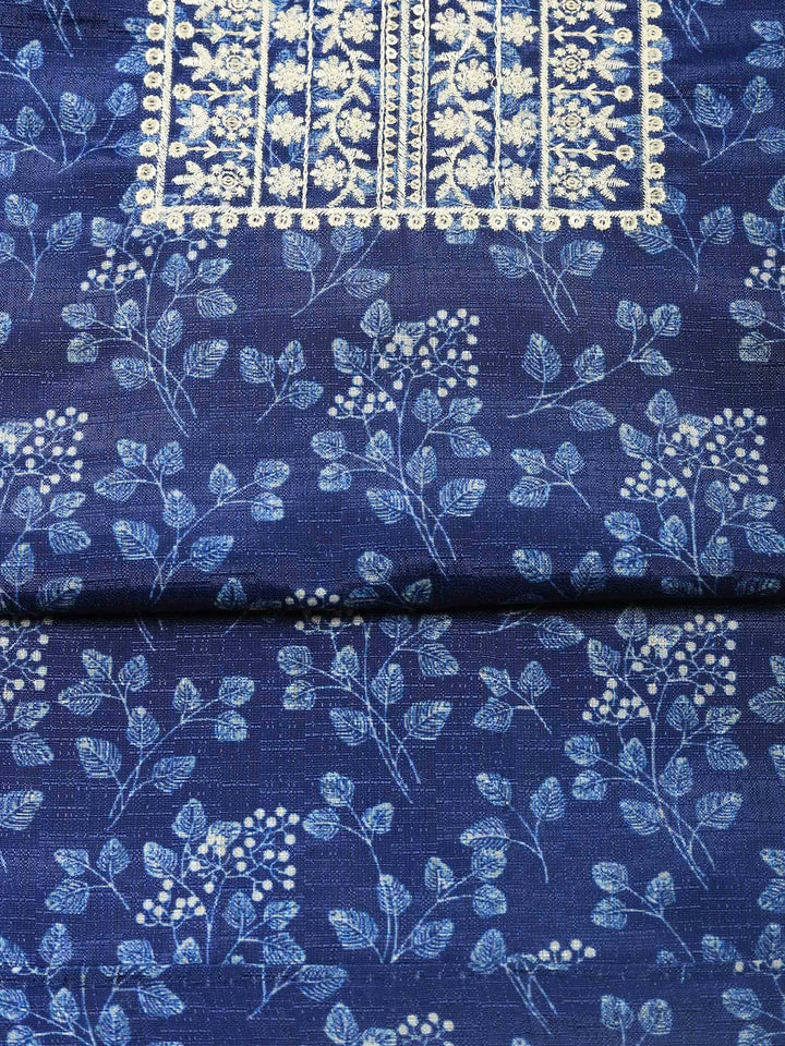 Indigo Embroidery Cotton Blend Unstitched Dress Material