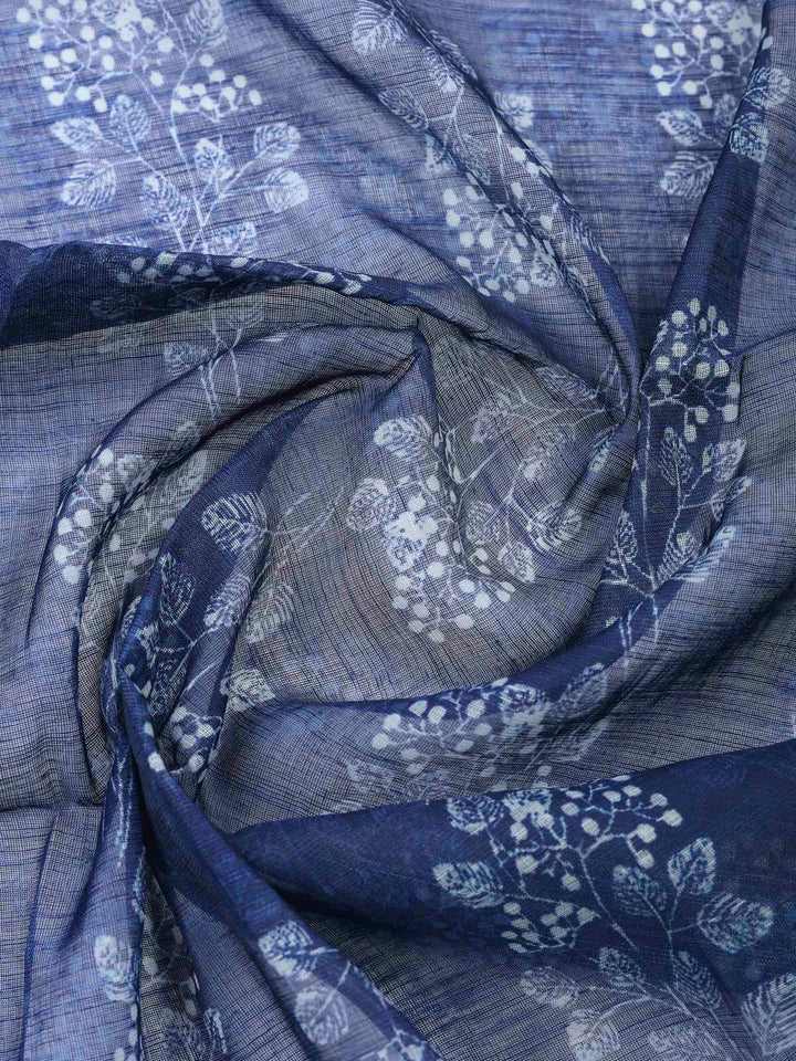 Indigo Embroidery Cotton Blend Unstitched Dress Material