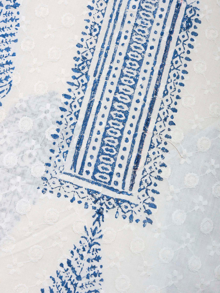 Printed Cotton Blend Unstitched Suit &amp; Pant With Cotton Dupatta