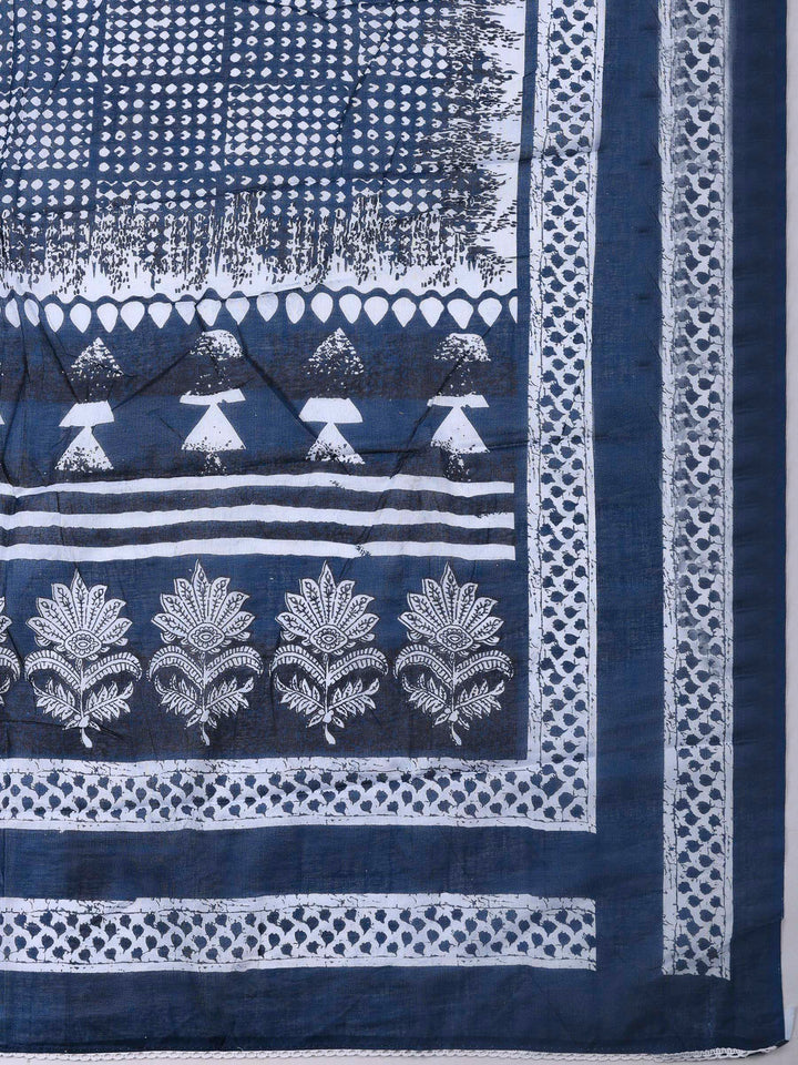 Printed Cotton Blend Unstitched Suit &amp; Pant With Cotton Dupatta