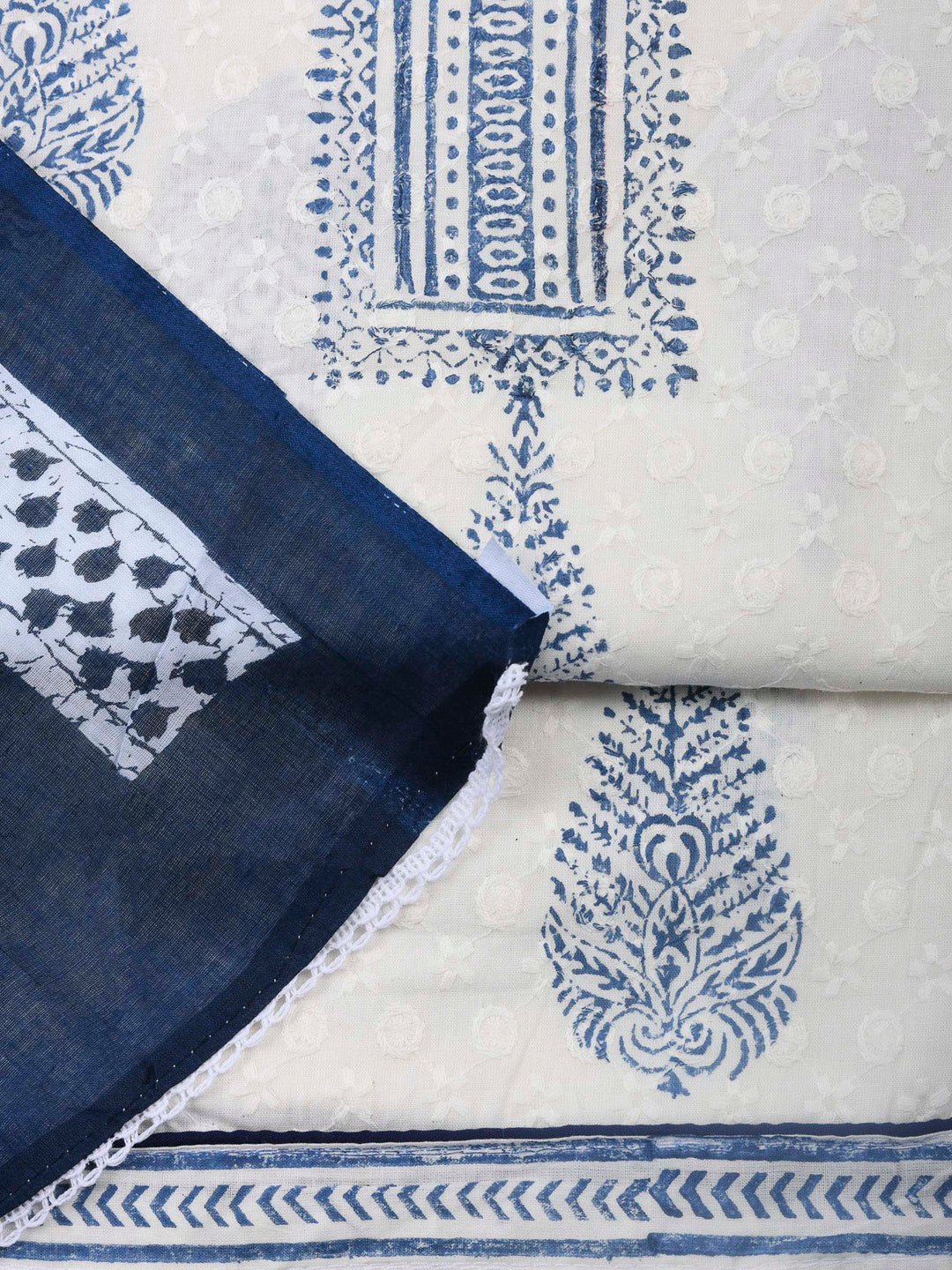 Printed Cotton Blend Unstitched Suit &amp; Pant With Cotton Dupatta