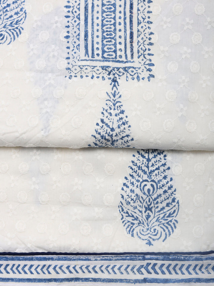 Printed Cotton Blend Unstitched Suit &amp; Pant With Cotton Dupatta
