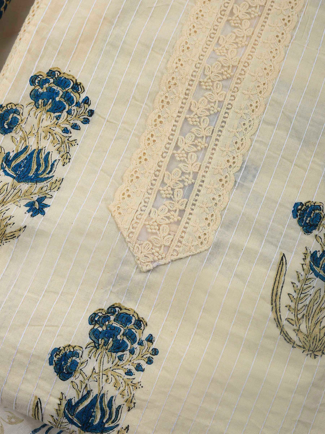 Printed Cotton Blend Unstitched Suit &amp; Pant With Cotton Dupatta