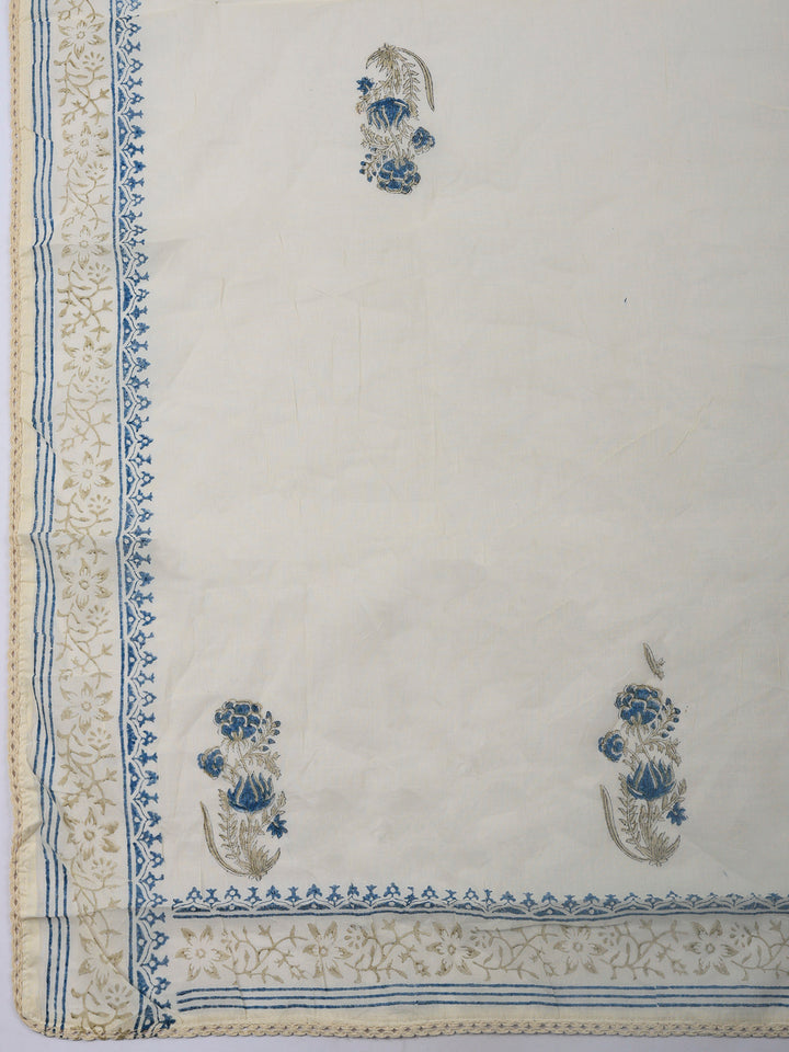 Printed Cotton Blend Unstitched Suit &amp; Pant With Cotton Dupatta