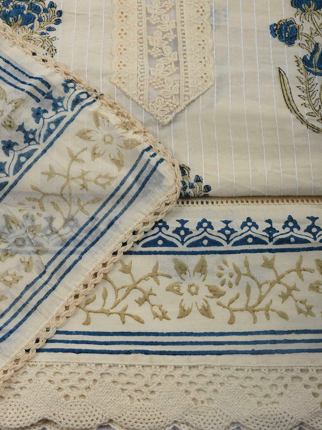 Printed Cotton Blend Unstitched Suit &amp; Pant With Cotton Dupatta