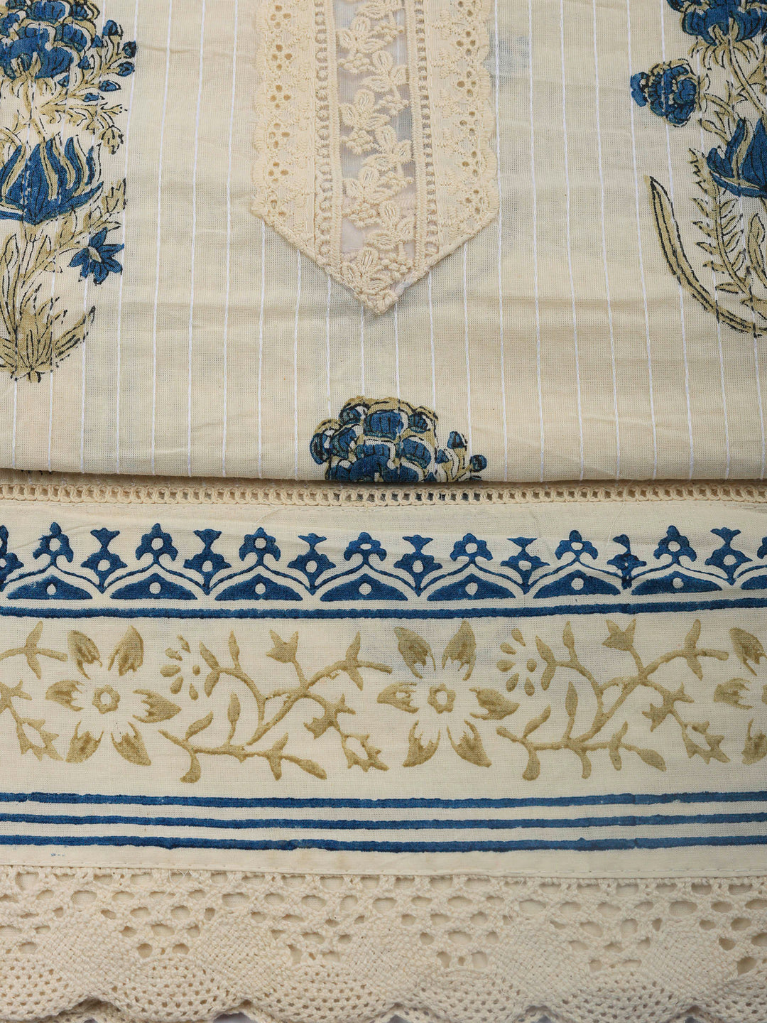 Printed Cotton Blend Unstitched Suit &amp; Pant With Cotton Dupatta
