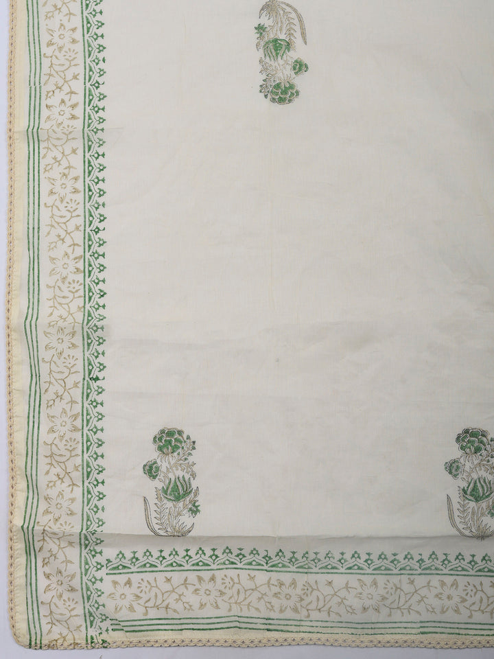 Printed Cotton Blend Unstitched Suit &amp; Pant With Cotton Dupatta