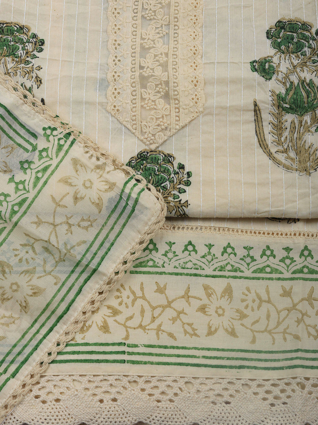 Printed Cotton Blend Unstitched Suit &amp; Pant With Cotton Dupatta