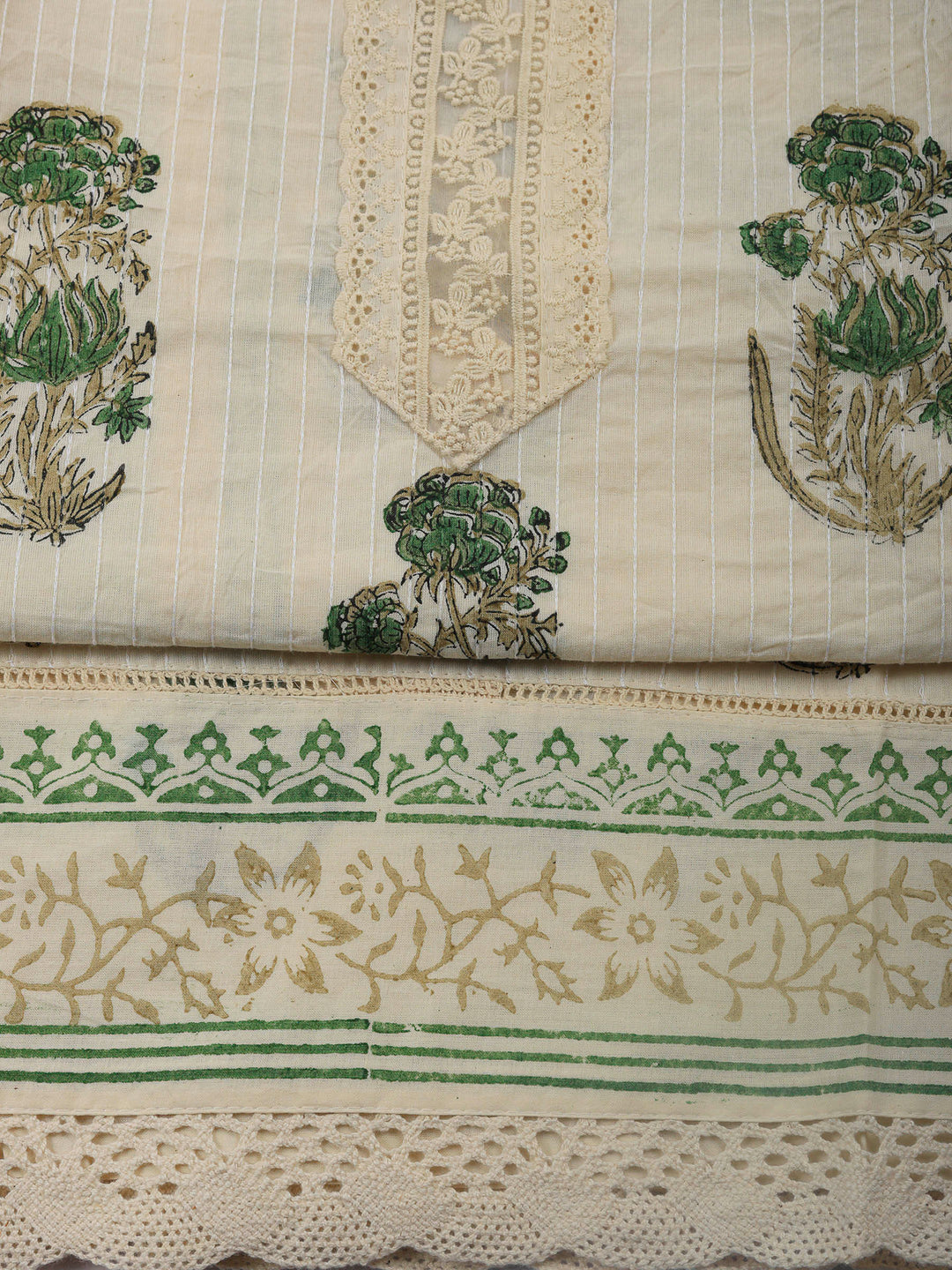 Printed Cotton Blend Unstitched Suit &amp; Pant With Cotton Dupatta
