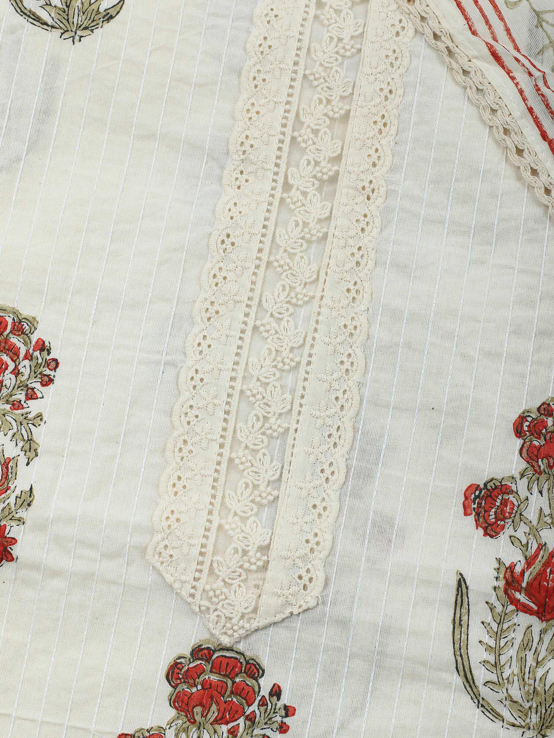 Printed Cotton Blend Unstitched Suit &amp; Pant With Cotton Dupatta