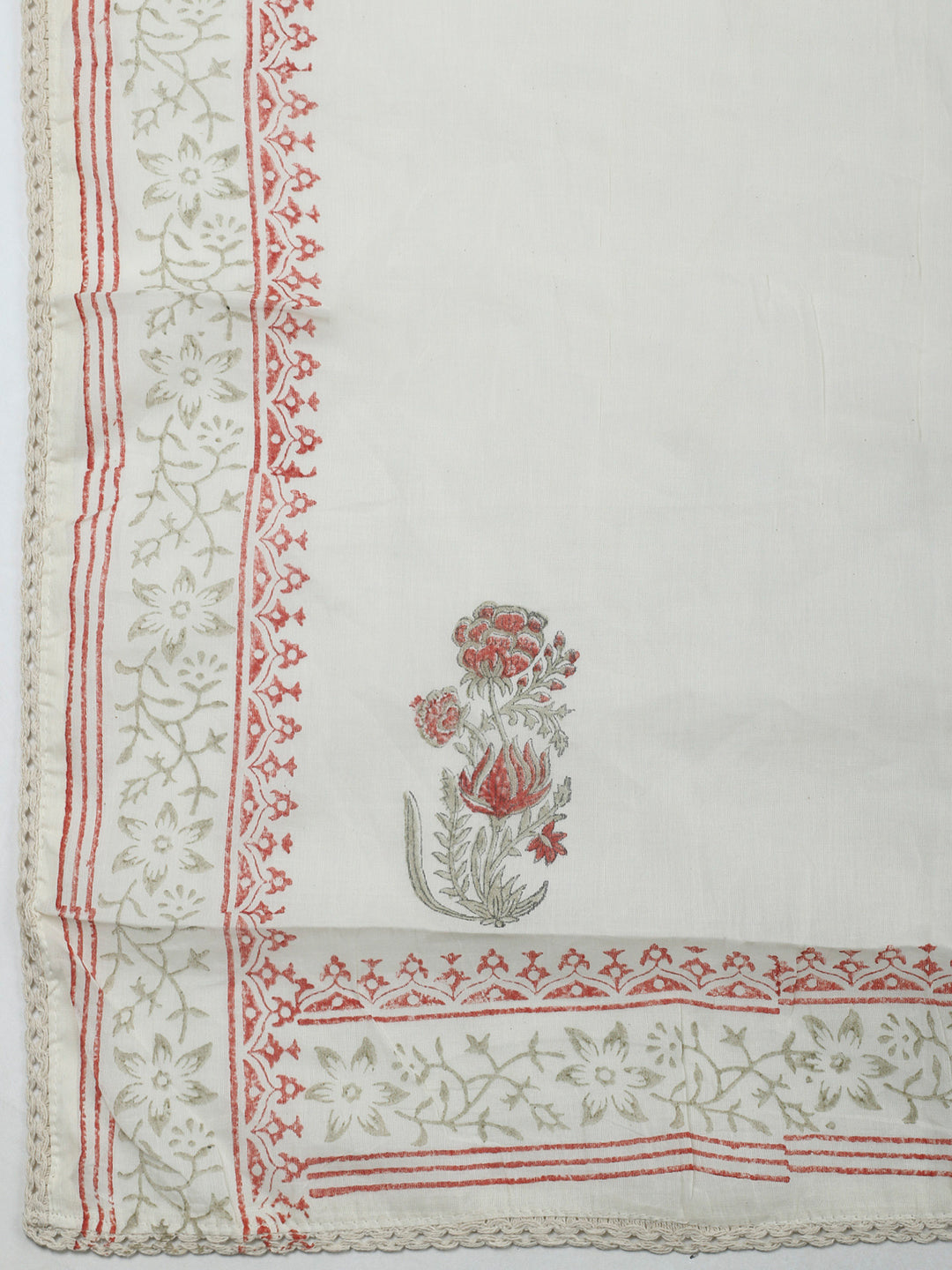 Printed Cotton Blend Unstitched Suit &amp; Pant With Cotton Dupatta