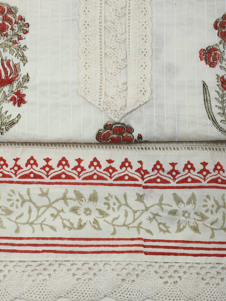 Printed Cotton Blend Unstitched Suit &amp; Pant With Cotton Dupatta