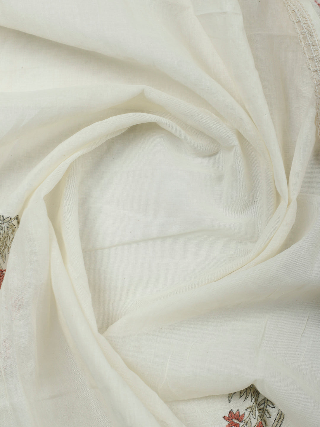 Printed Cotton Blend Unstitched Suit &amp; Pant With Cotton Dupatta