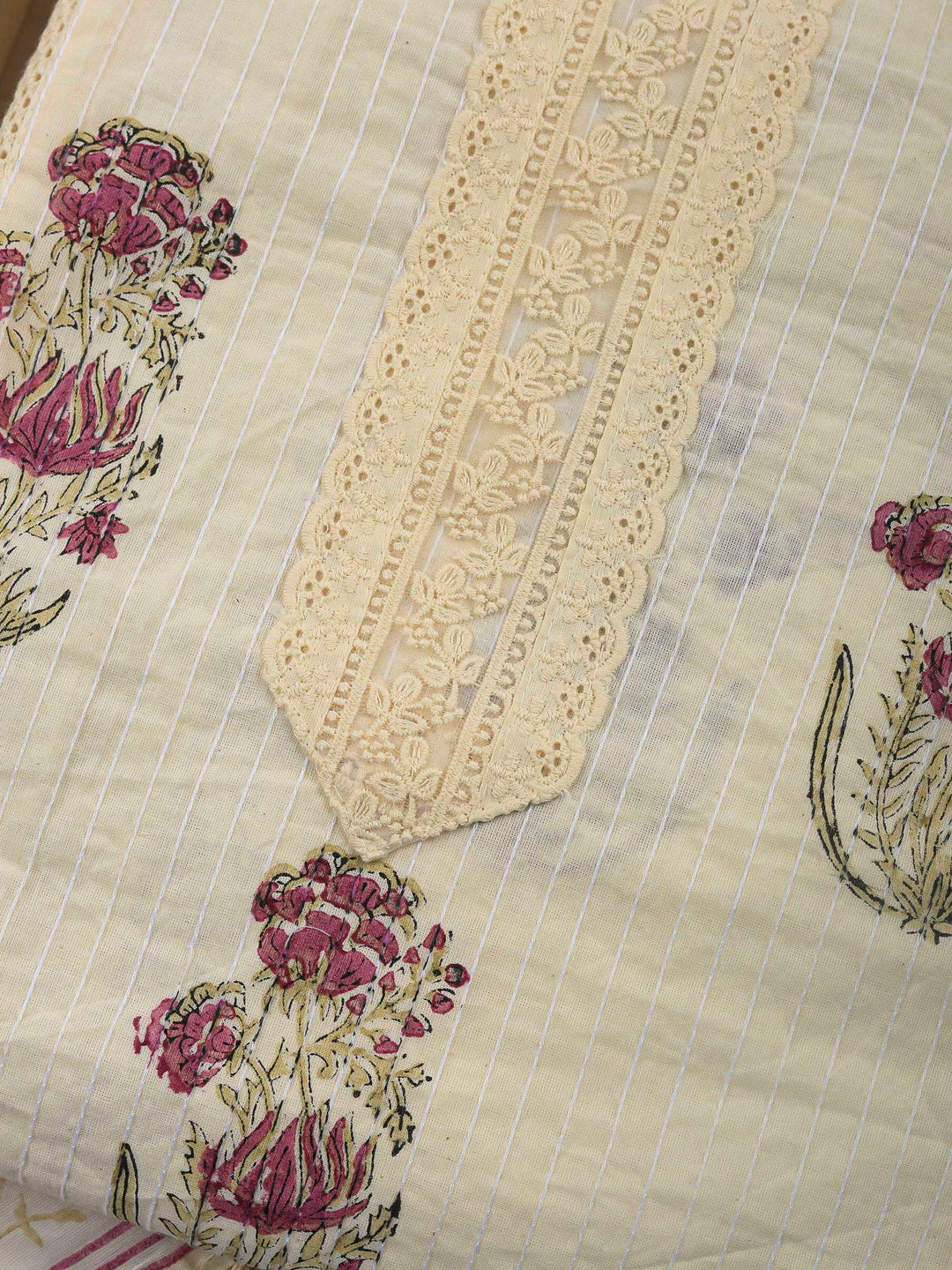 Printed Cotton Blend Unstitched Suit &amp; Pant With Cotton Dupatta