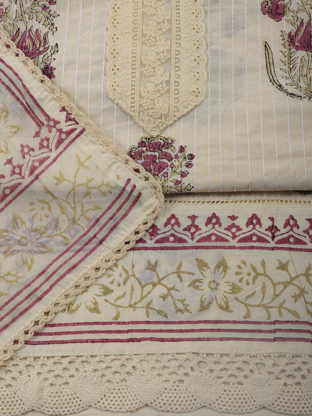 Printed Cotton Blend Unstitched Suit &amp; Pant With Cotton Dupatta