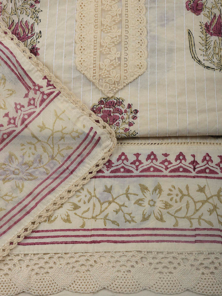 Printed Cotton Blend Unstitched Suit &amp; Pant With Cotton Dupatta