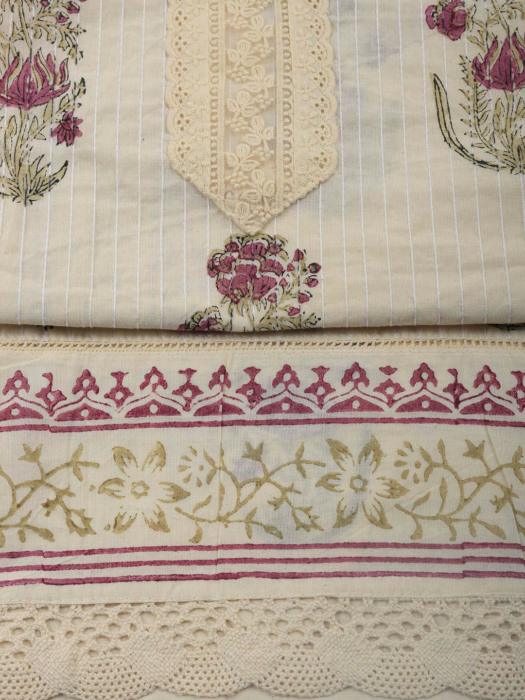 Printed Cotton Blend Unstitched Suit &amp; Pant With Cotton Dupatta