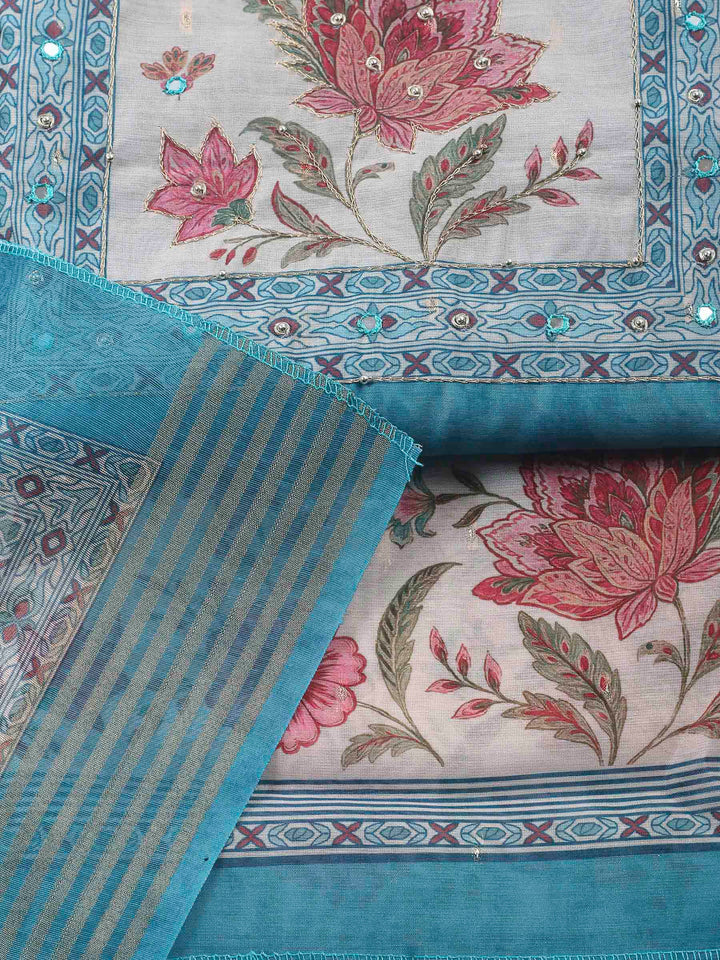 Printed Cotton Blend Unstitched Suit &amp; Pant With Cotton Dupatta