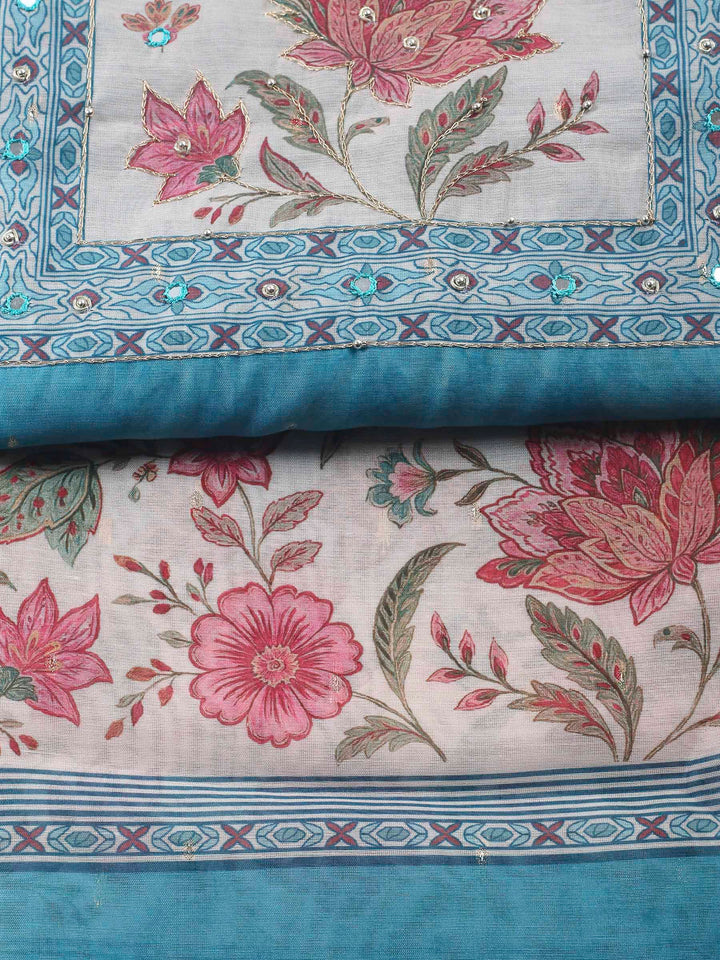 Printed Cotton Blend Unstitched Suit &amp; Pant With Cotton Dupatta