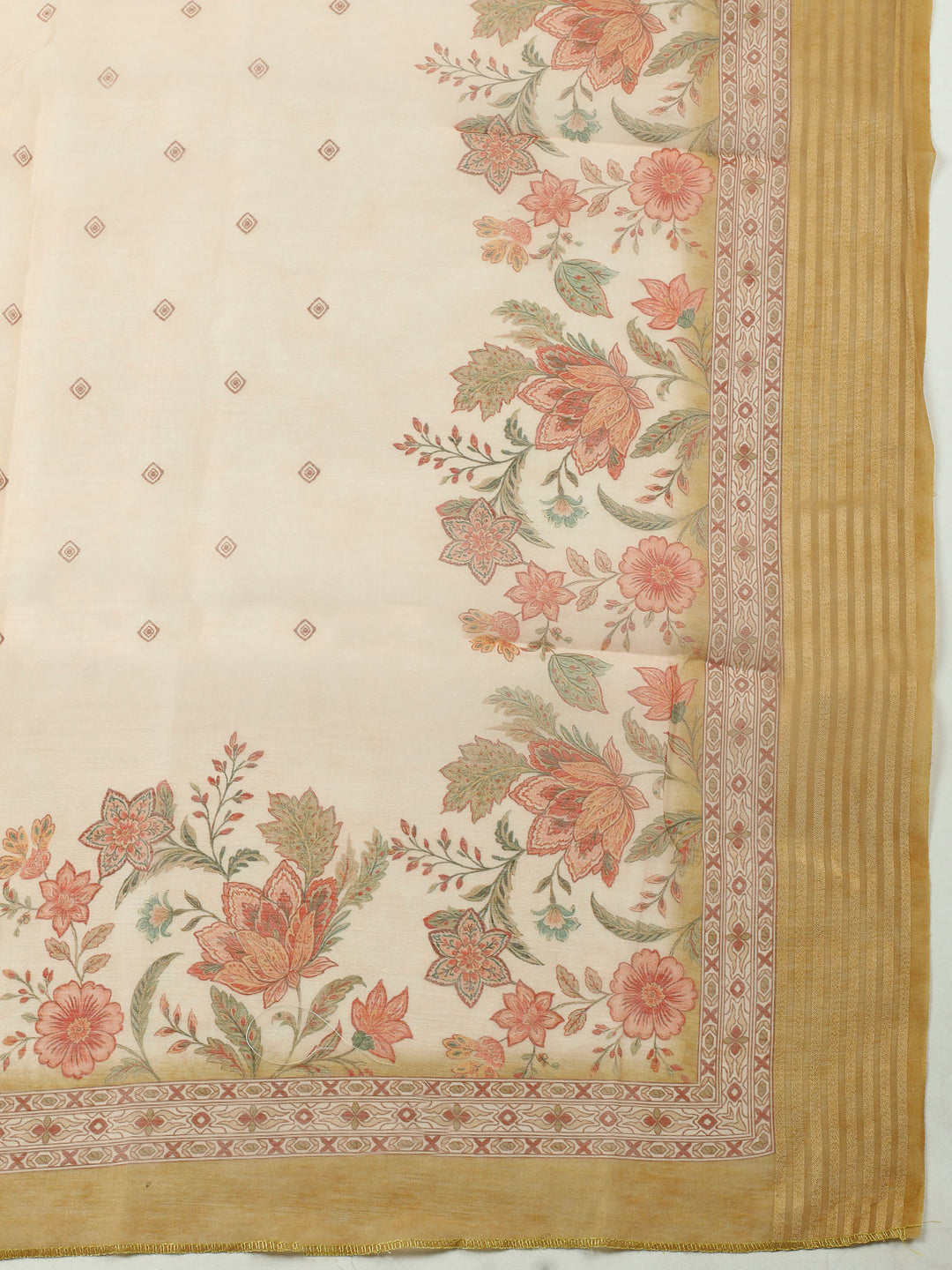 Printed Cotton Blend Unstitched Suit &amp; Pant With Cotton Dupatta
