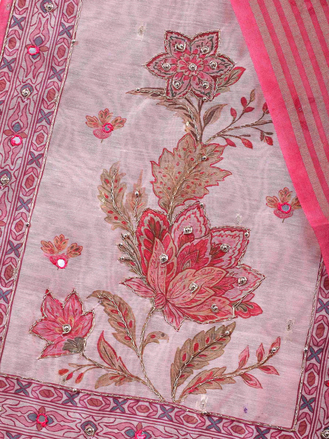 Printed Cotton Blend Unstitched Suit &amp; Pant With Cotton Dupatta