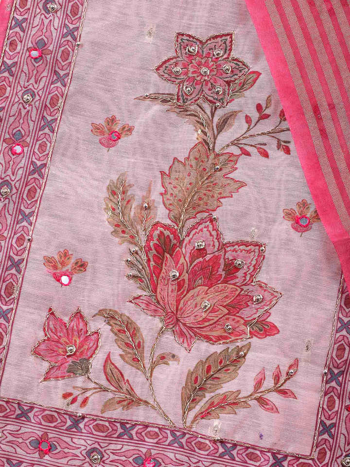 Printed Cotton Blend Unstitched Suit &amp; Pant With Cotton Dupatta