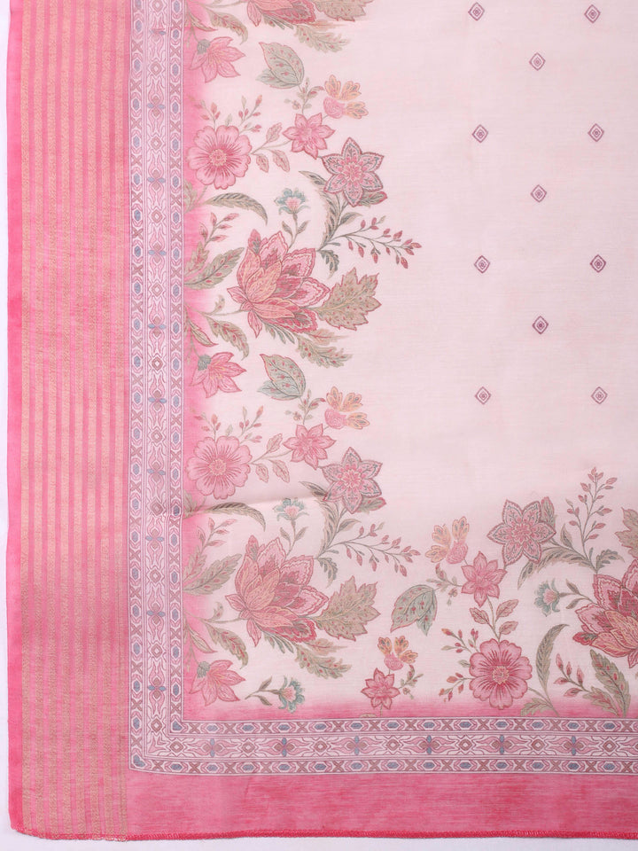 Printed Cotton Blend Unstitched Suit &amp; Pant With Cotton Dupatta