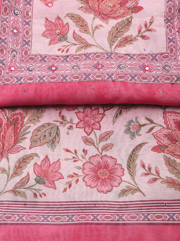 Printed Cotton Blend Unstitched Suit &amp; Pant With Cotton Dupatta