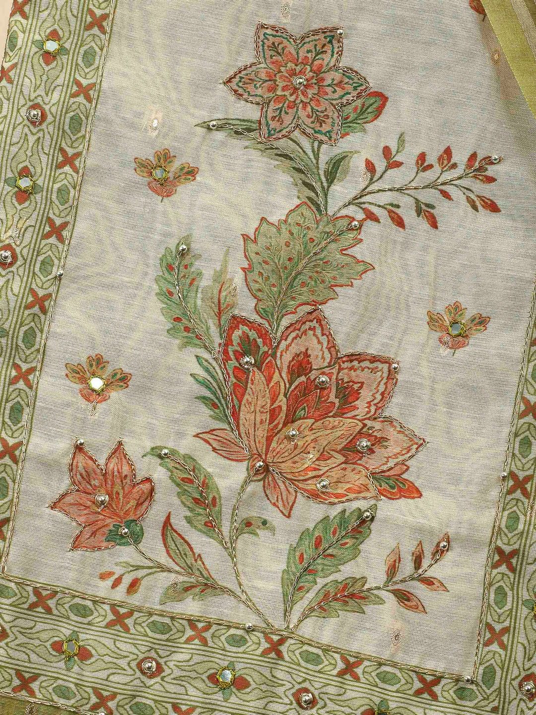 Printed Cotton Blend Unstitched Suit &amp; Pant With Cotton Dupatta
