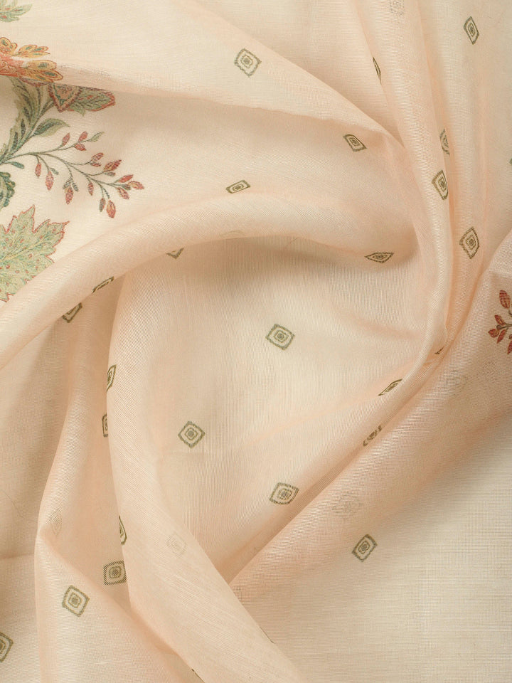 Printed Cotton Blend Unstitched Suit &amp; Pant With Cotton Dupatta