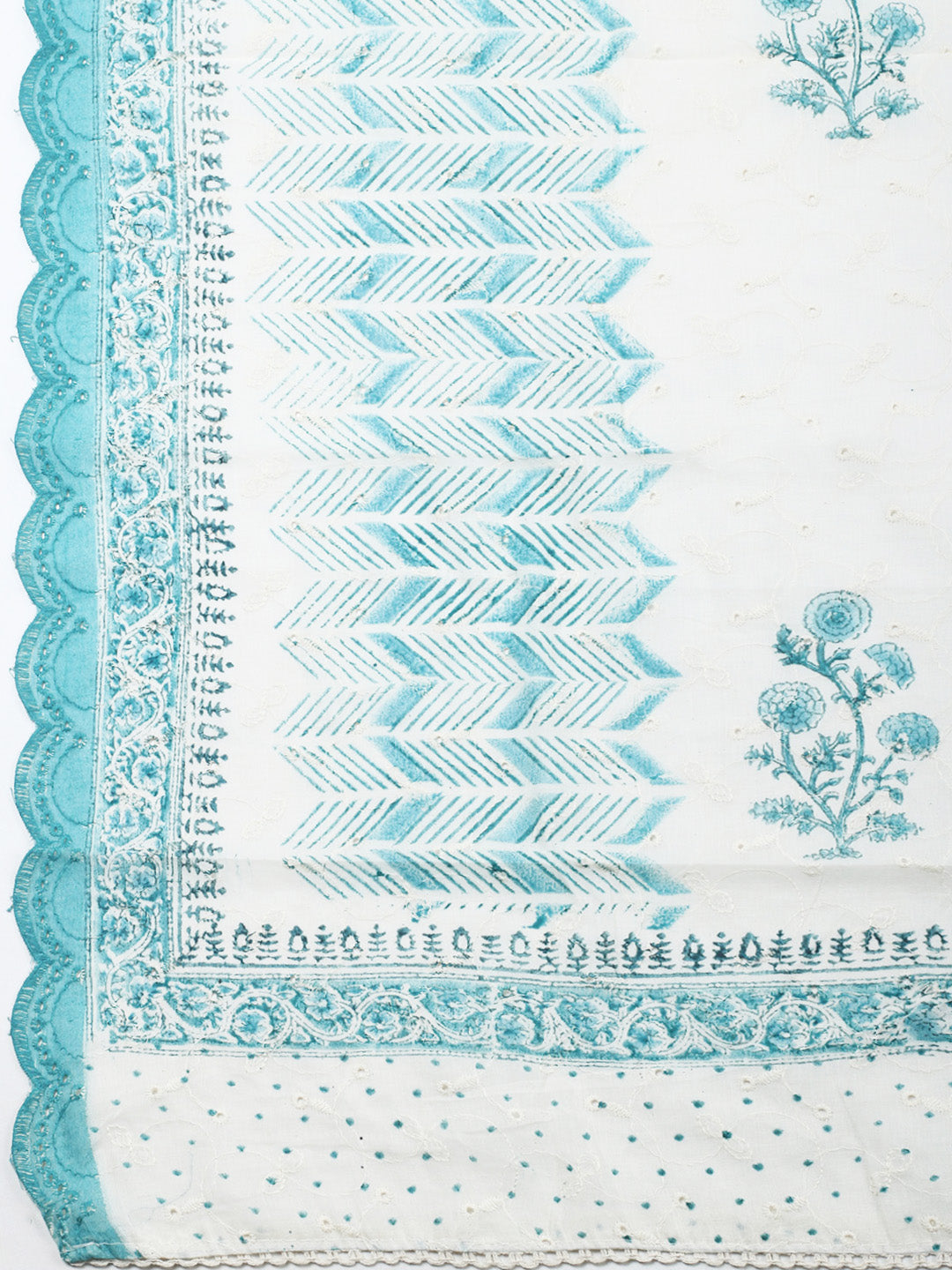 Printed Cotton Blend Unstitched Suit &amp; Pant With Cotton Dupatta