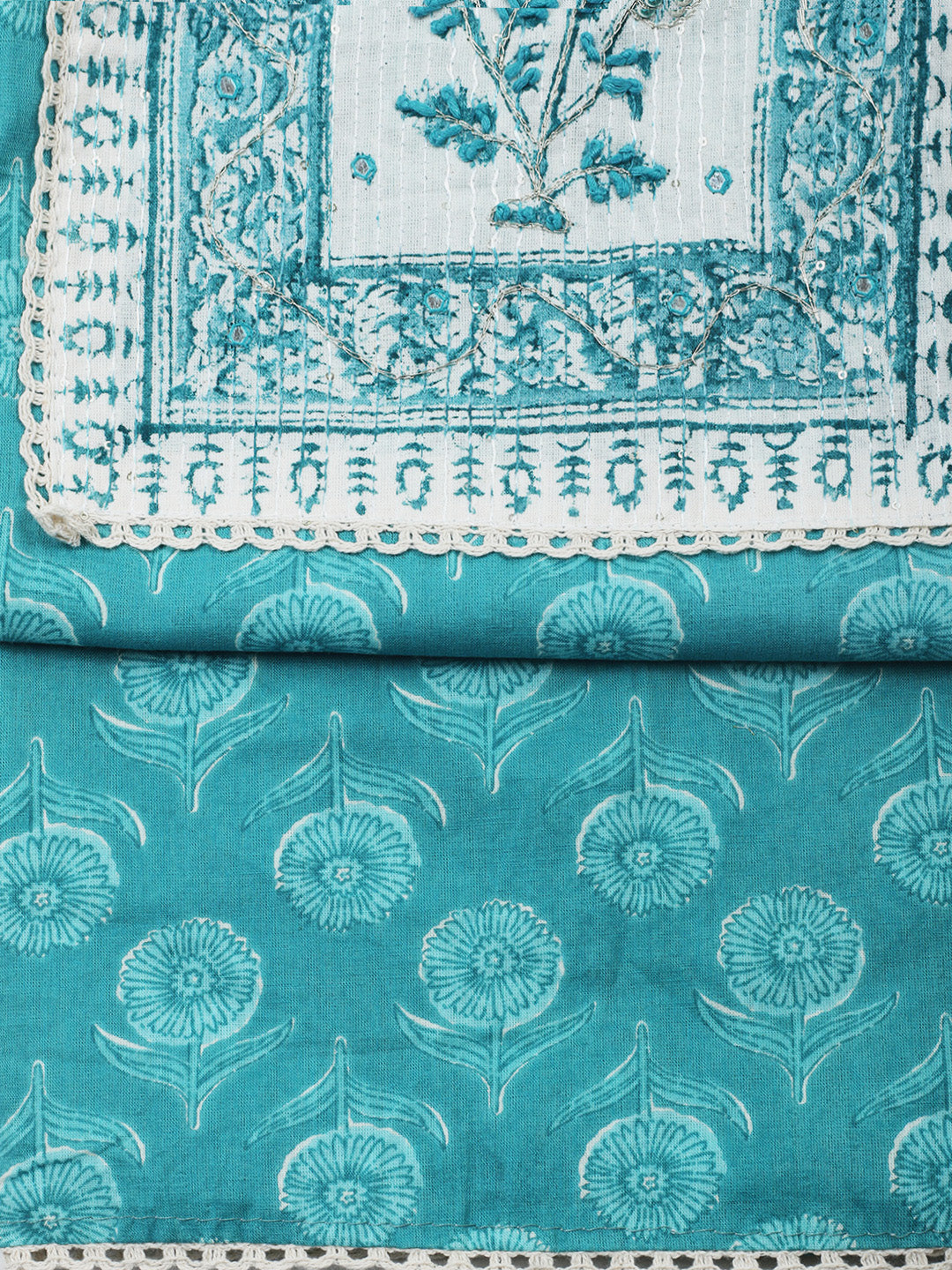 Printed Cotton Blend Unstitched Suit &amp; Pant With Cotton Dupatta