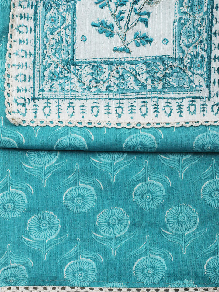 Printed Cotton Blend Unstitched Suit &amp; Pant With Cotton Dupatta