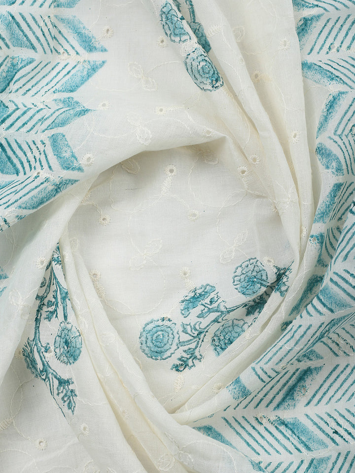 Printed Cotton Blend Unstitched Suit &amp; Pant With Cotton Dupatta