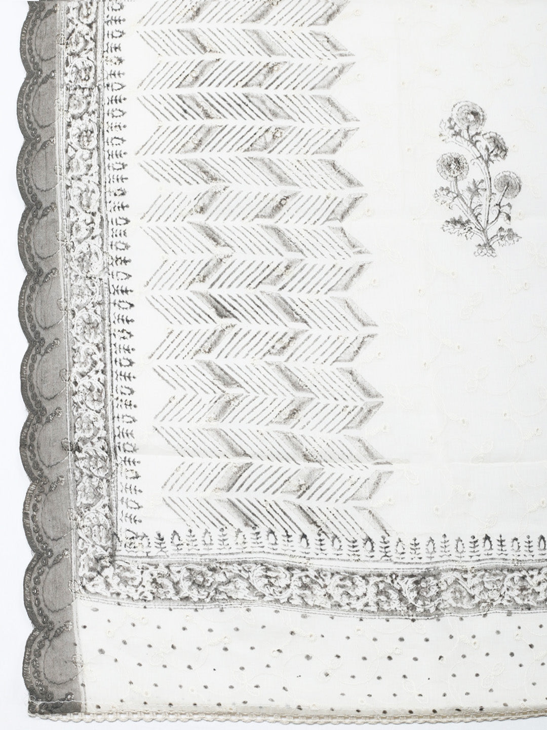 Printed Cotton Blend Unstitched Suit &amp; Pant With Cotton Dupatta