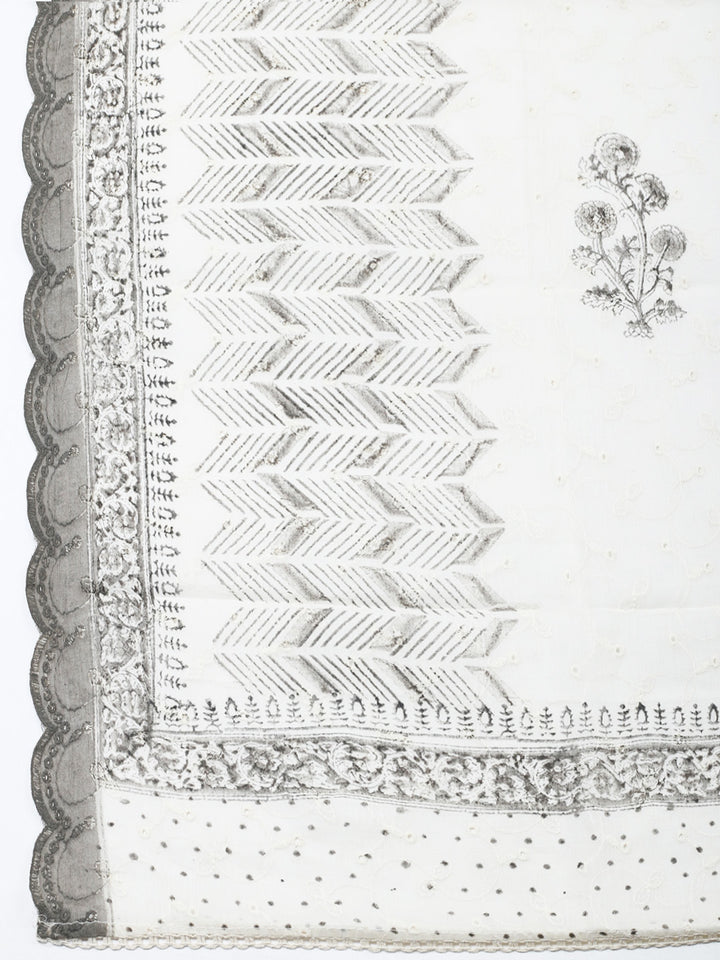 Printed Cotton Blend Unstitched Suit &amp; Pant With Cotton Dupatta