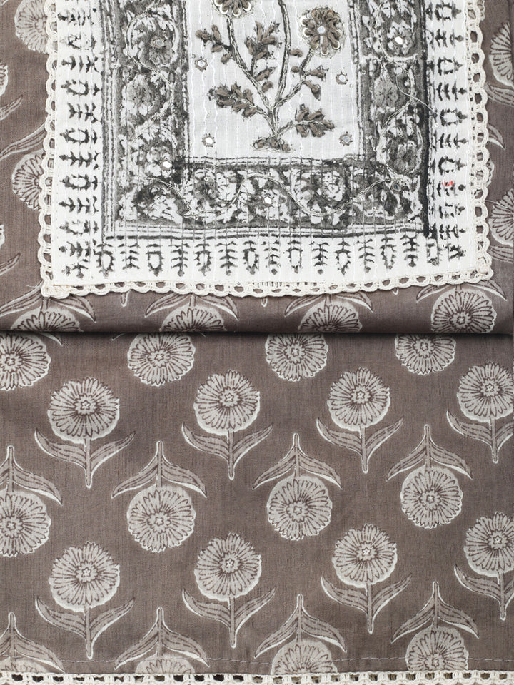 Printed Cotton Blend Unstitched Suit &amp; Pant With Cotton Dupatta