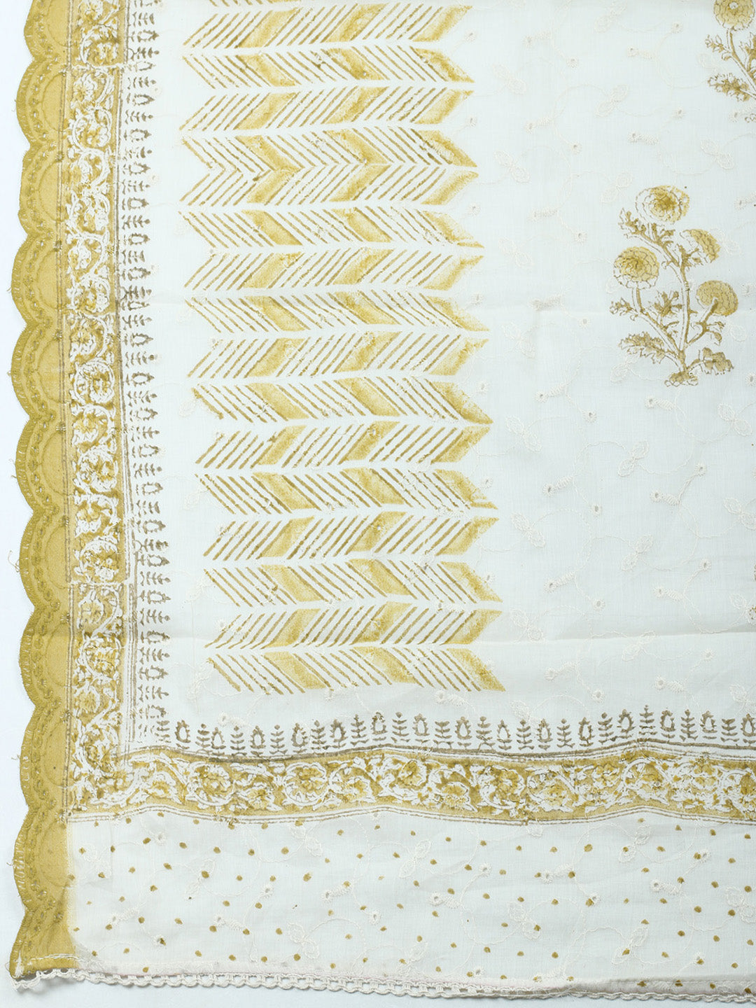 Printed Cotton Blend Unstitched Suit &amp; Pant With Cotton Dupatta