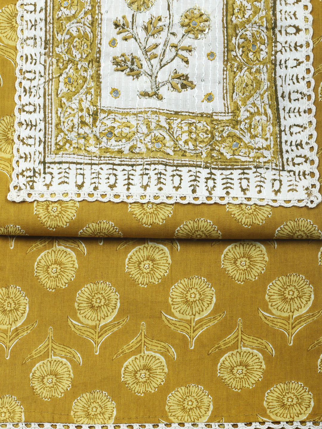 Printed Cotton Blend Unstitched Suit &amp; Pant With Cotton Dupatta